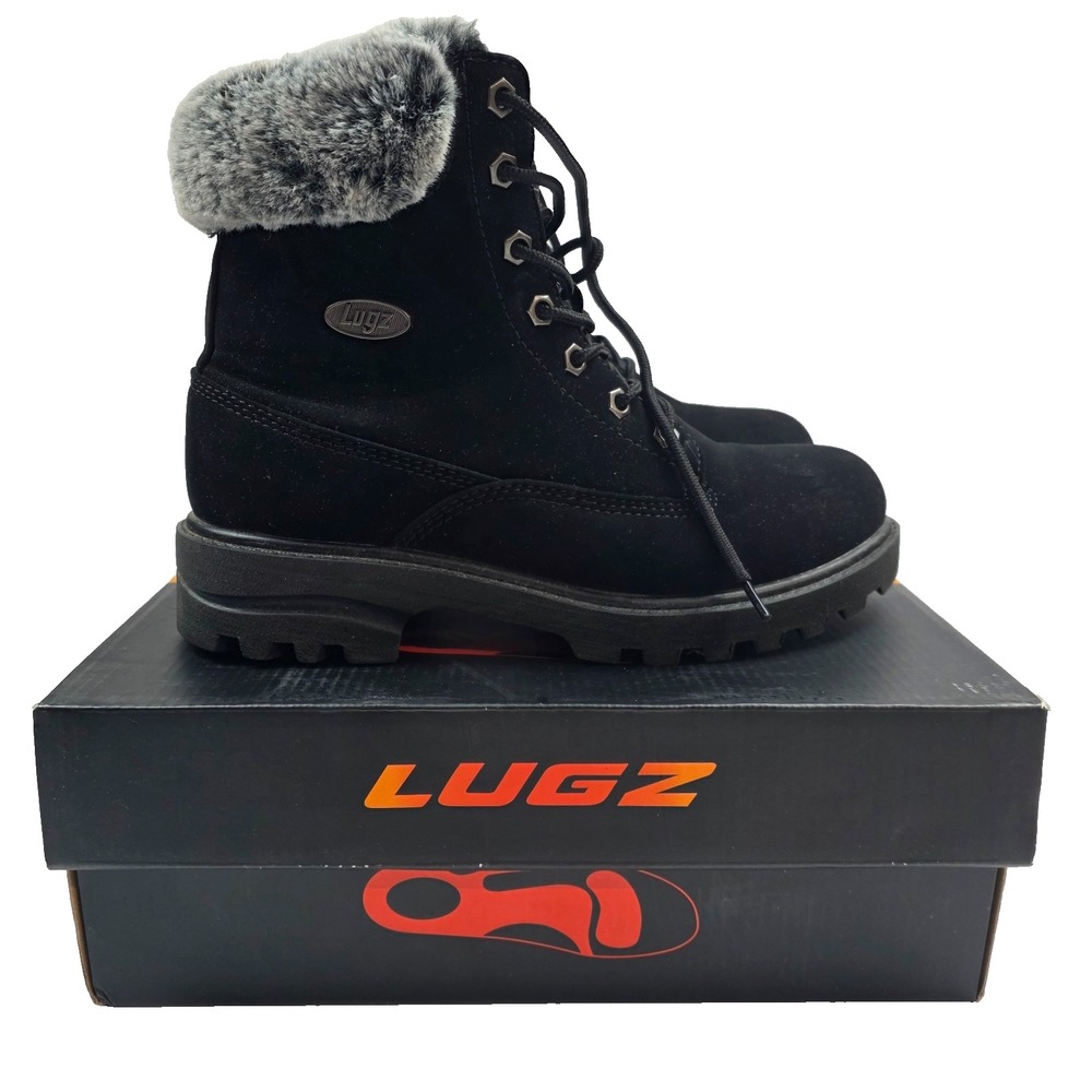 Lugz Empire HI Black Boots Faux Fur Nubuck Suede Women's Size 8